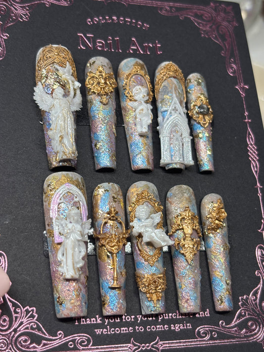 Baroque Angel Custom Press-On Nail Art Set