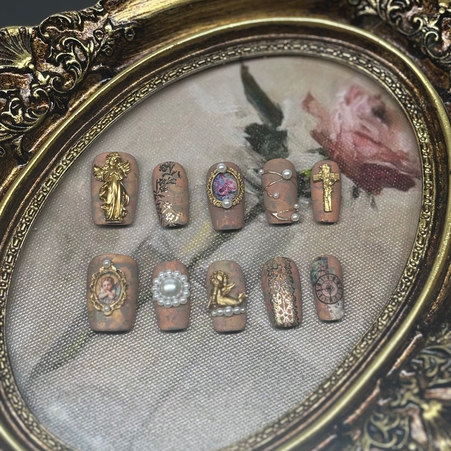 Baroque Castle Wall Press-On Nails | Handmade Short Square