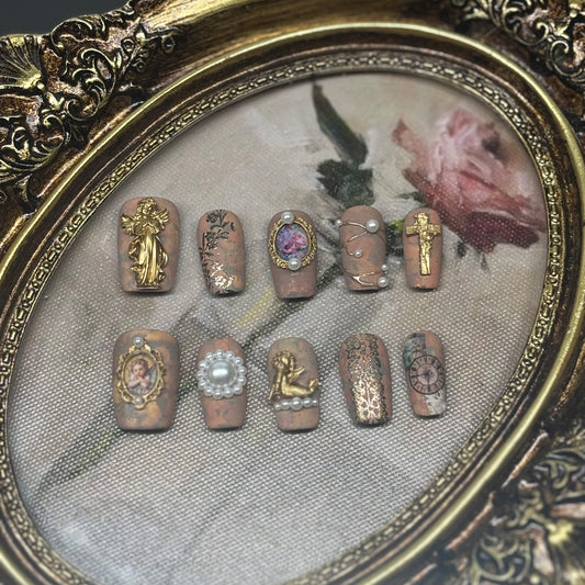 Baroque Castle Wall Press-On Nails | Handmade Short Square
