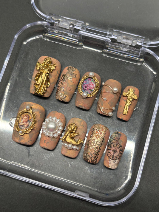 Baroque Castle Wall Press-On Nails | Handmade Short Square